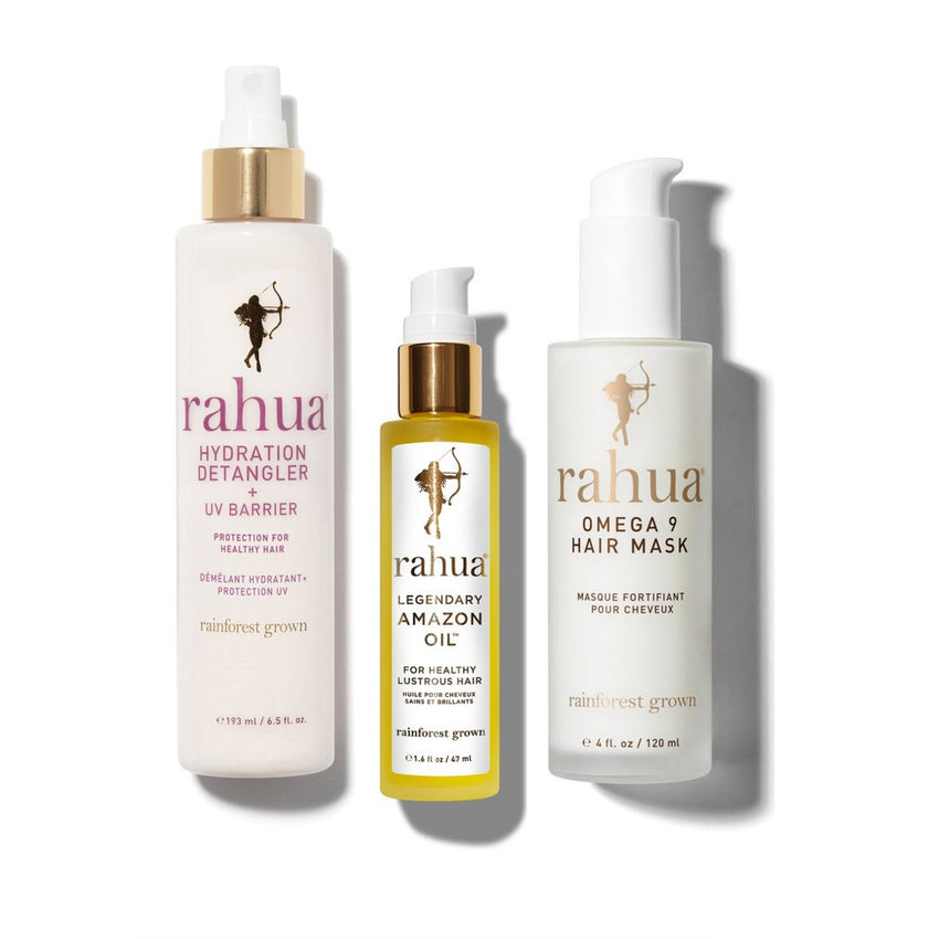 Rahua Hydration detangler + UV barrier, legendary amazon oil and omega 9 hair mask
