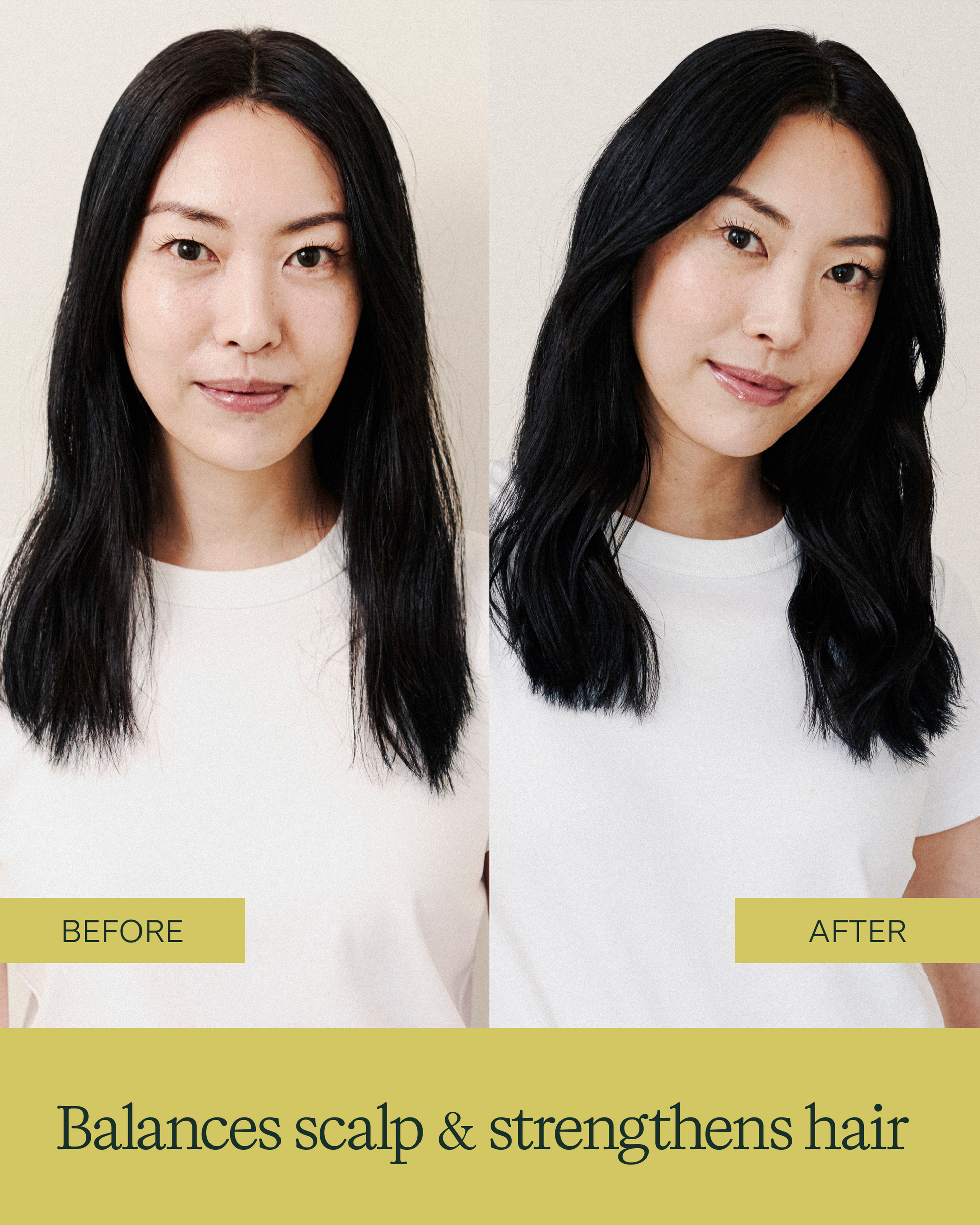 Before and after comparison of hair treatment on a person with long black hair.|variant:93-oz,16-oz,18-oz