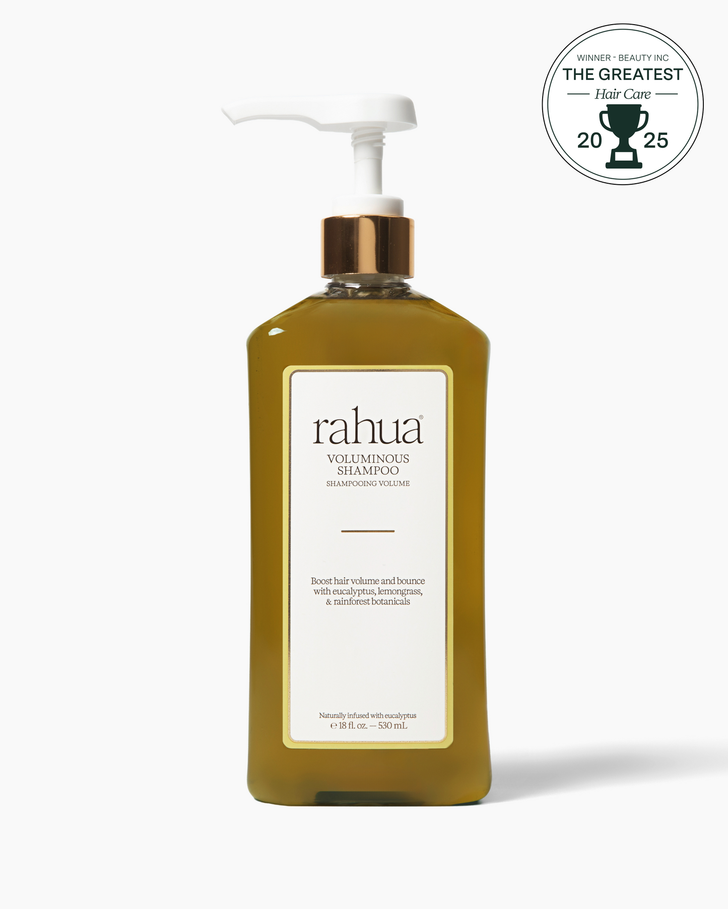Rahua voluminous shampoo bottle with pump on a white background|variant:18-oz