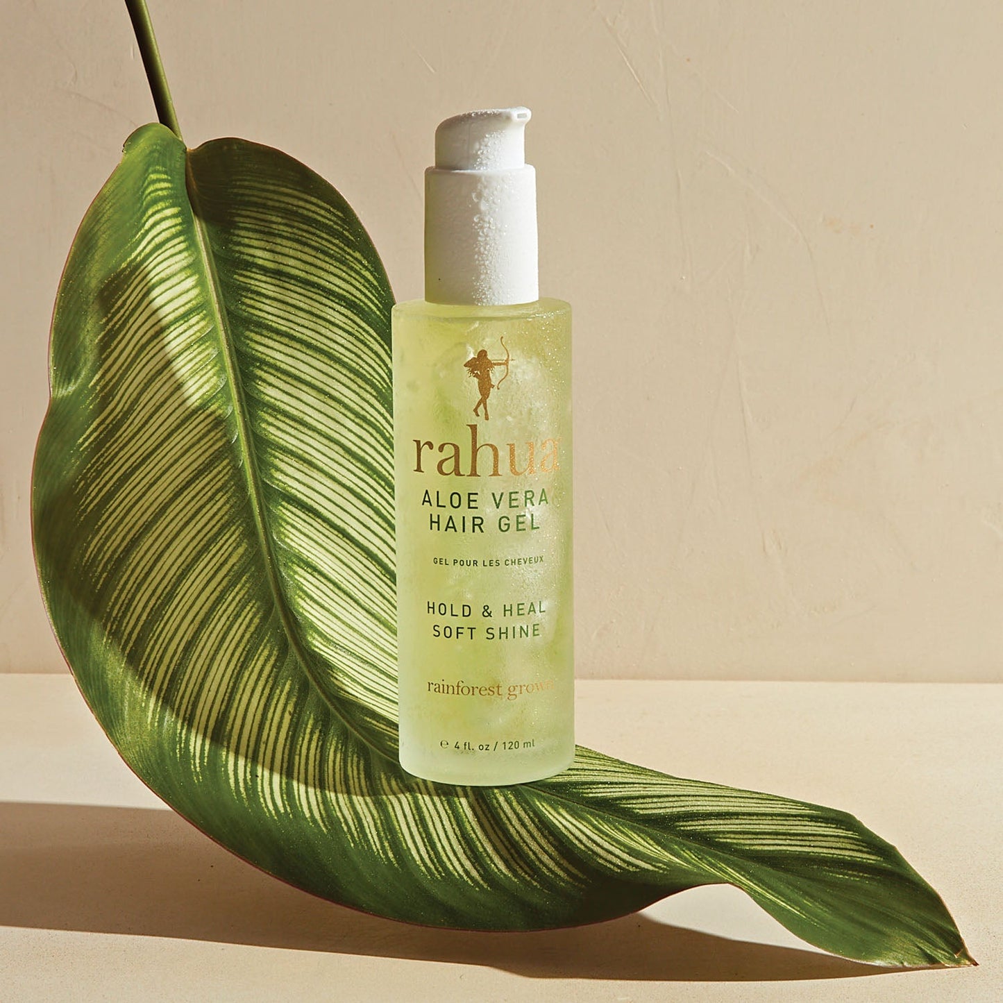 rahua aloe vera gel bottle on leaf