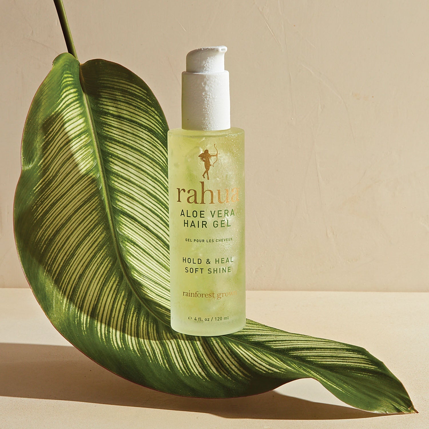 rahua aloe vera gel bottle on leaf